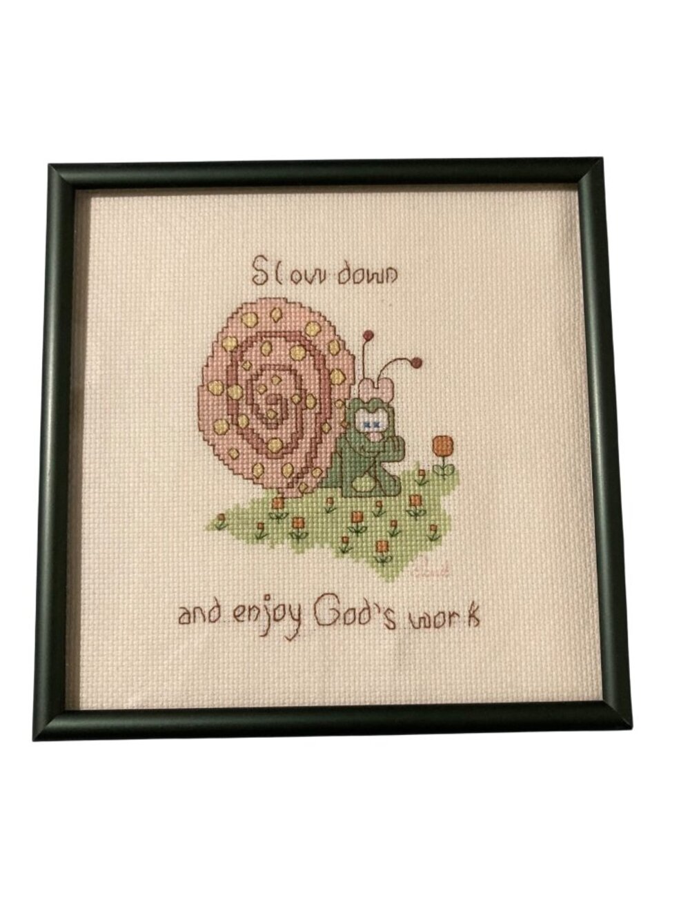 Janlynn Precious Moments Fur-Ever Friends Snail Completed Framed Cross Stich